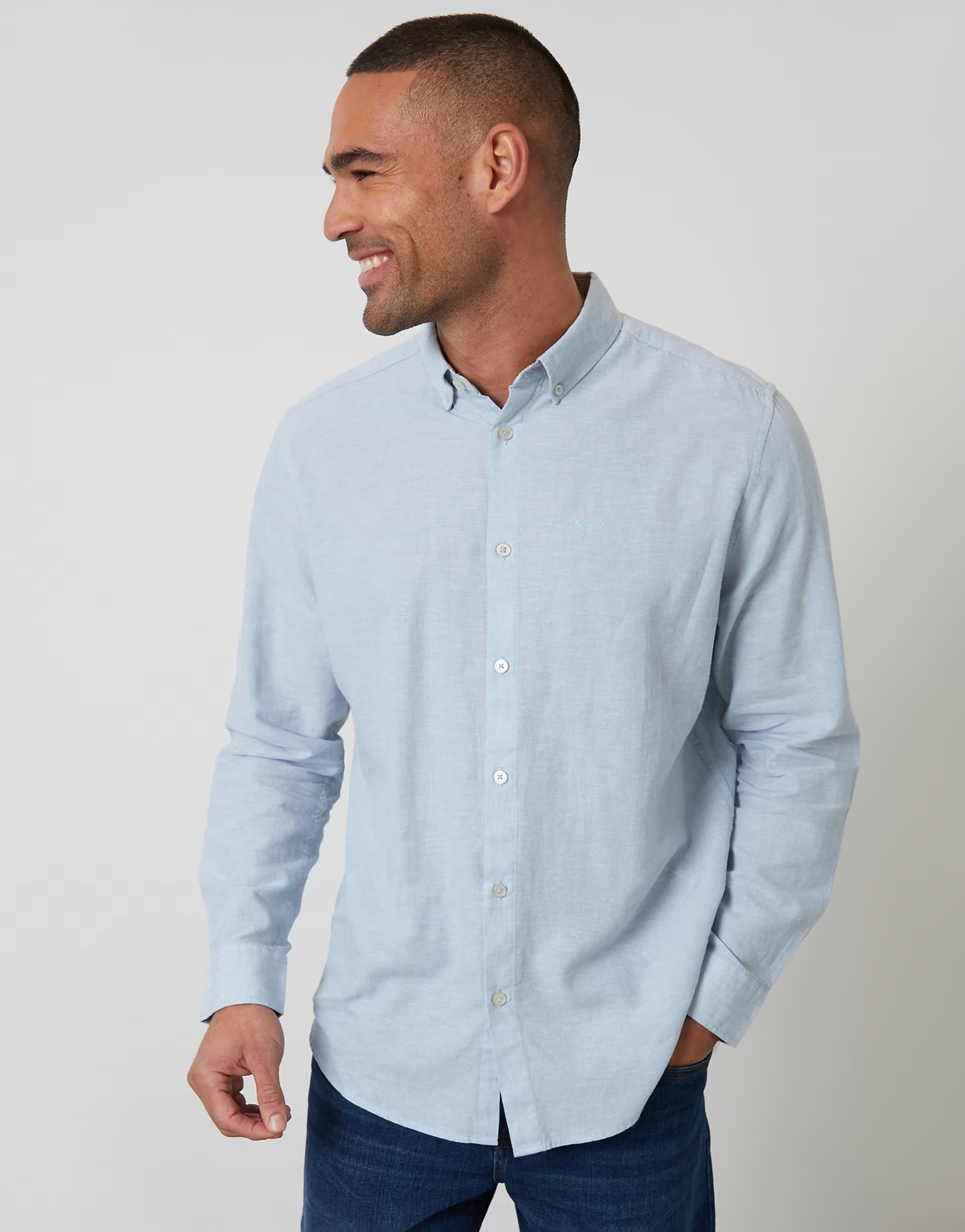 ASOS Threadbare Linen blend long sleeve shirt in mid blue