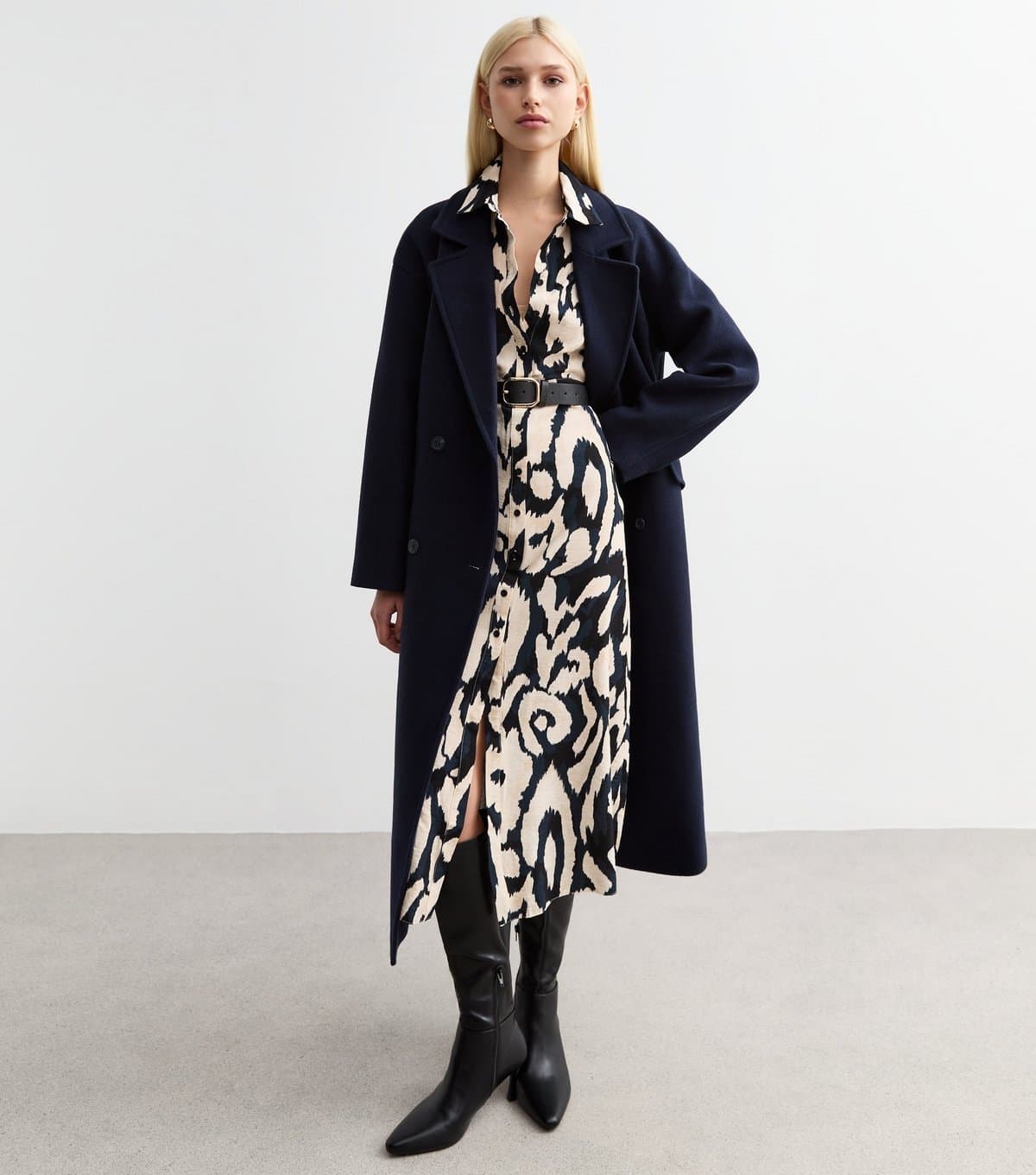 New Look Women's Blue Abstract Print Midi Shirt Dress New Look