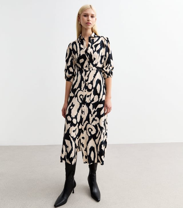 New Look Women's Blue Abstract Print Midi Shirt Dress New Look - 3