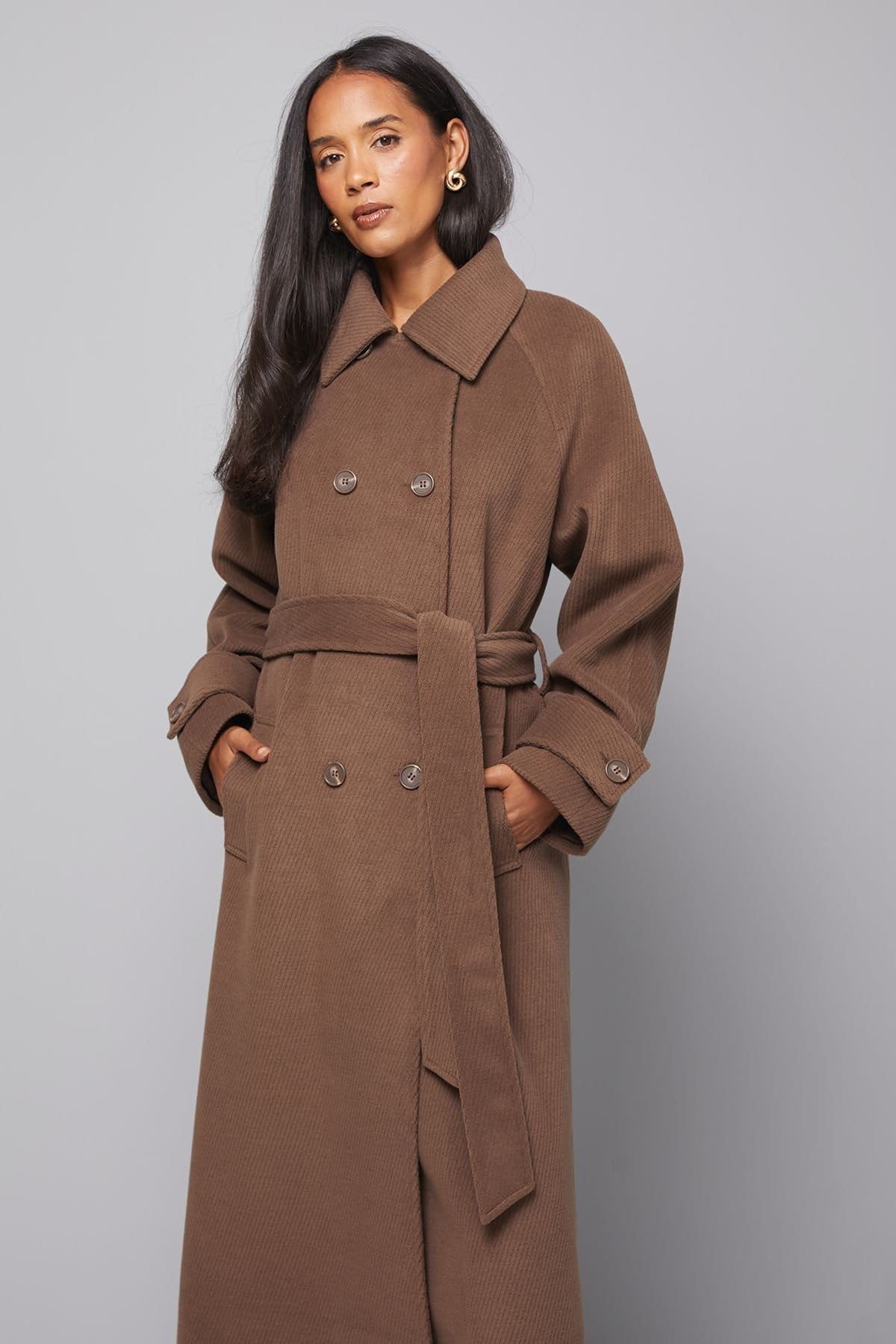 Wallis Wallis Women's Maxi Double Breasted Car Coat in Chocolate - 4