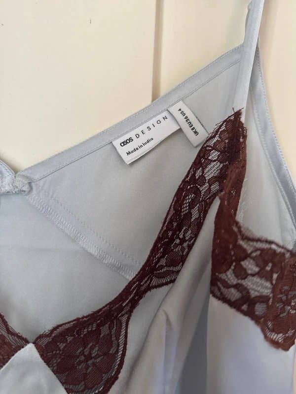 ASOS Design Satin and Lace Blue and Brown Top