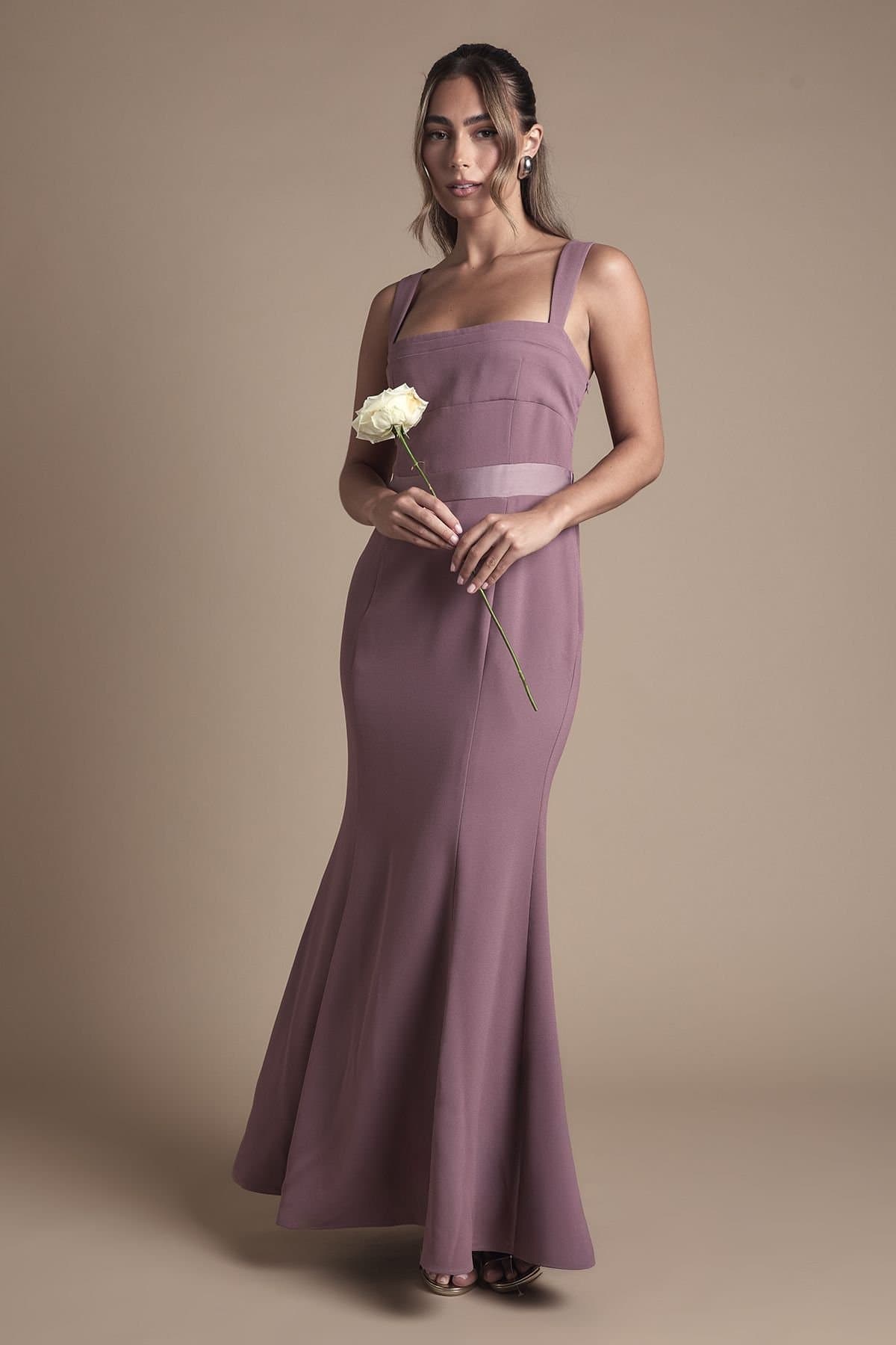 Coast Coast Women's Strappy Satin Bridesmaid Dress With Tie Back Detail in Dusty Mauve