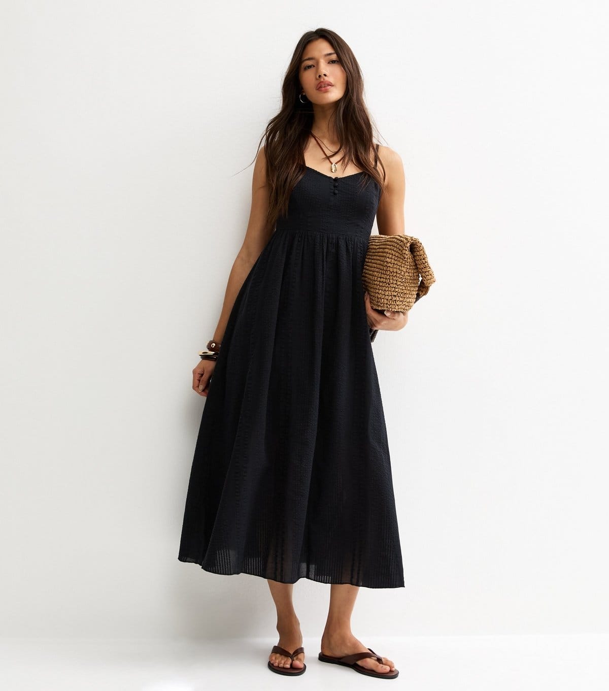 New Look Black V Waist Strappy Midi Dress