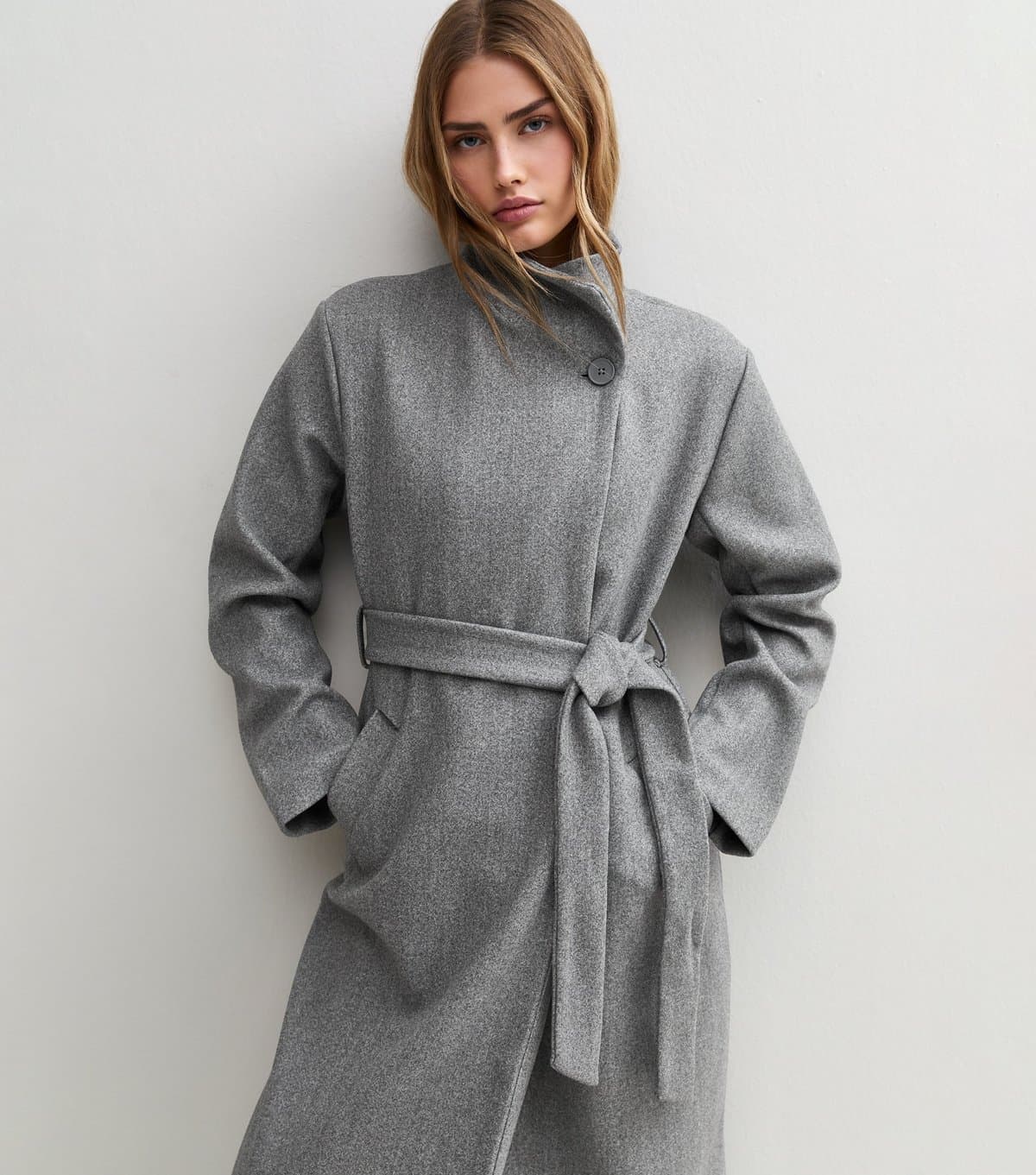New Look Women's Dark Grey Funnel Neck Tie Waist Coat New Look
