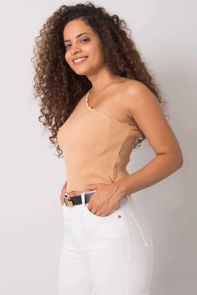 Love Lace Love Lace Women's Ribbed One Shoulder Acrylic Top in Brown - 3