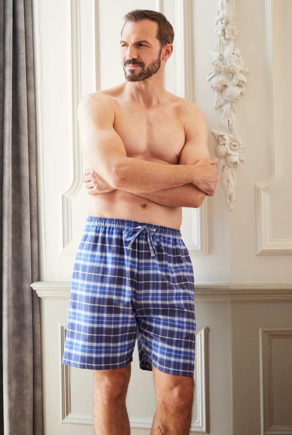 British Boxers Men's Navy Tartan Sleep Shorts