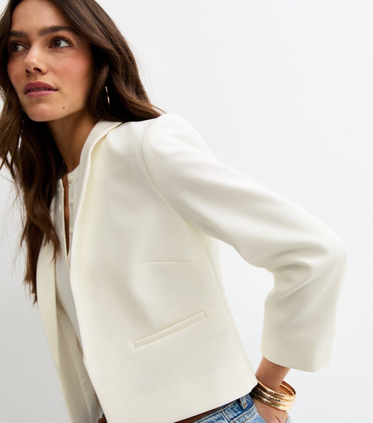 New Look Women's Petite Off White Cropped Blazer New Look