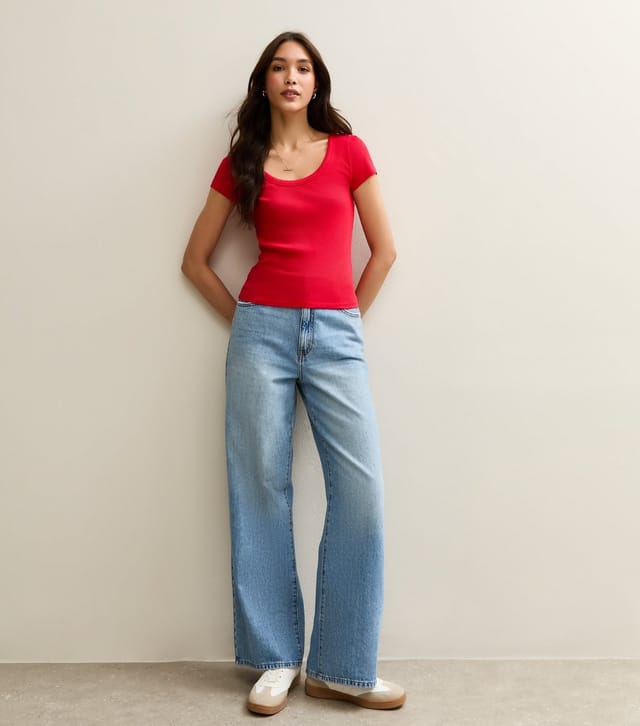 New Look Women's Red Ribbed Scoop Neck T-Shirt New Look - 3