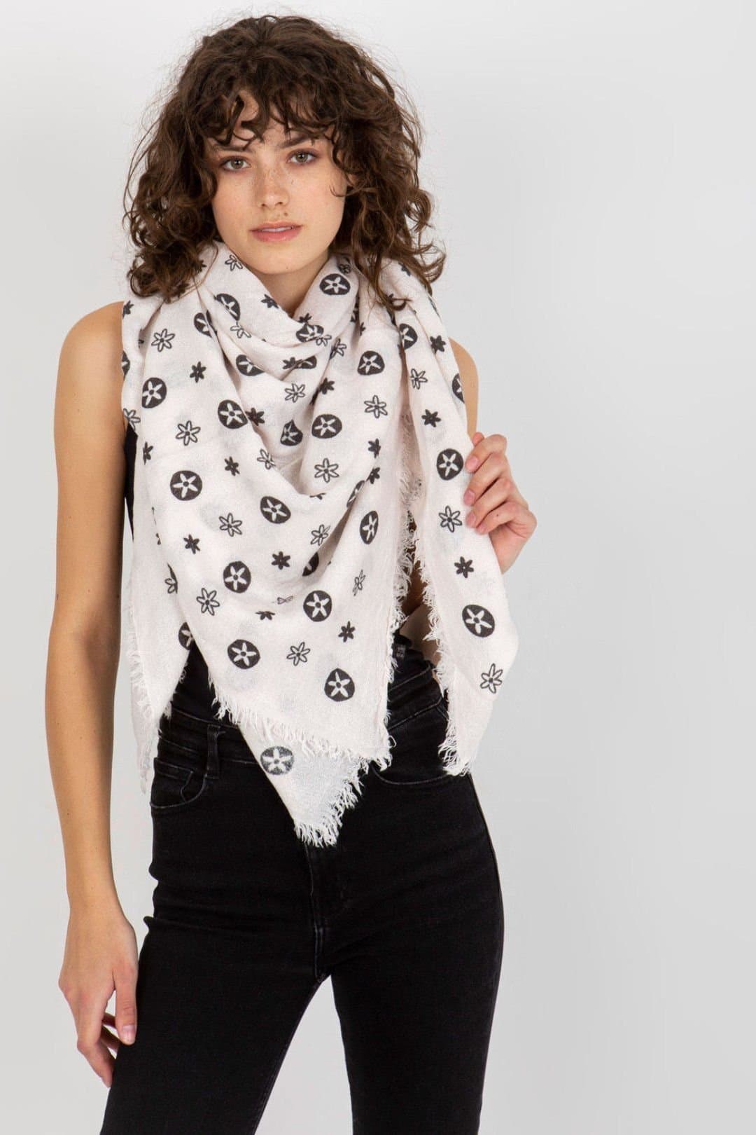 Love Lace Love Lace Women's Square Neckerchief Sling Scarf with Diamond Grid Pattern Style in Off-White