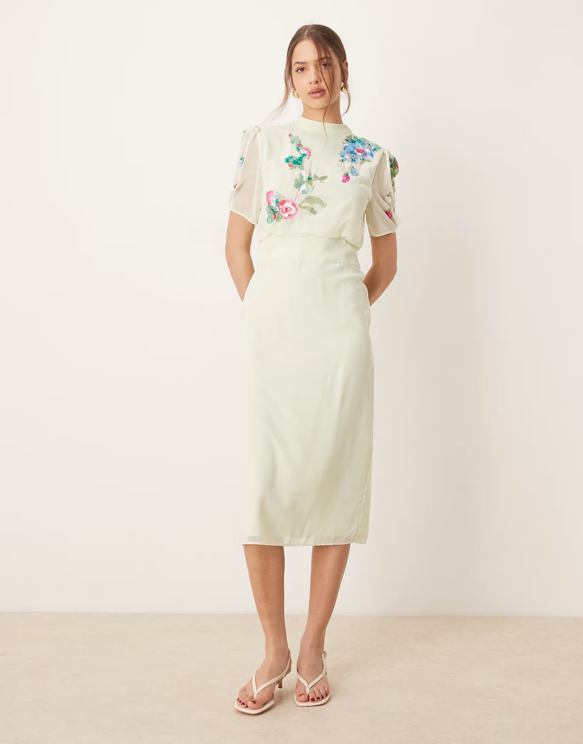 ASOS Hope & Ivy embellished midi dress with bow back in mint green