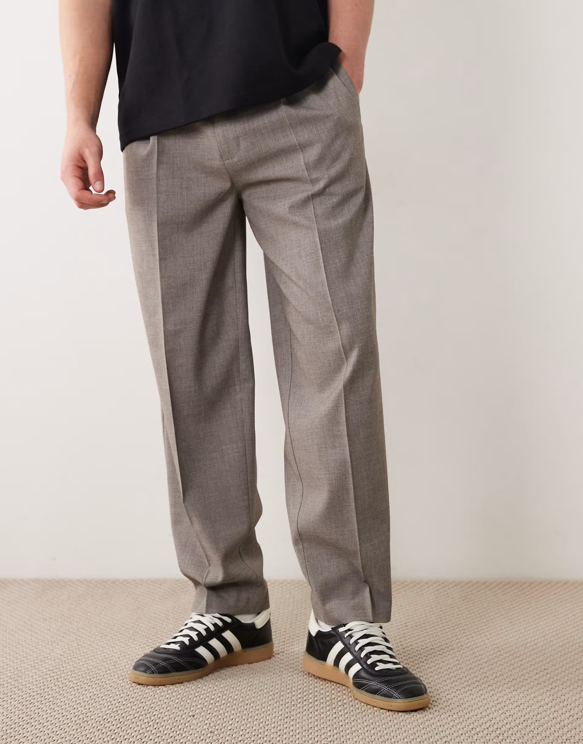 ASOS ASOS DESIGN smart oversized tapered pleated trousers in grey melange