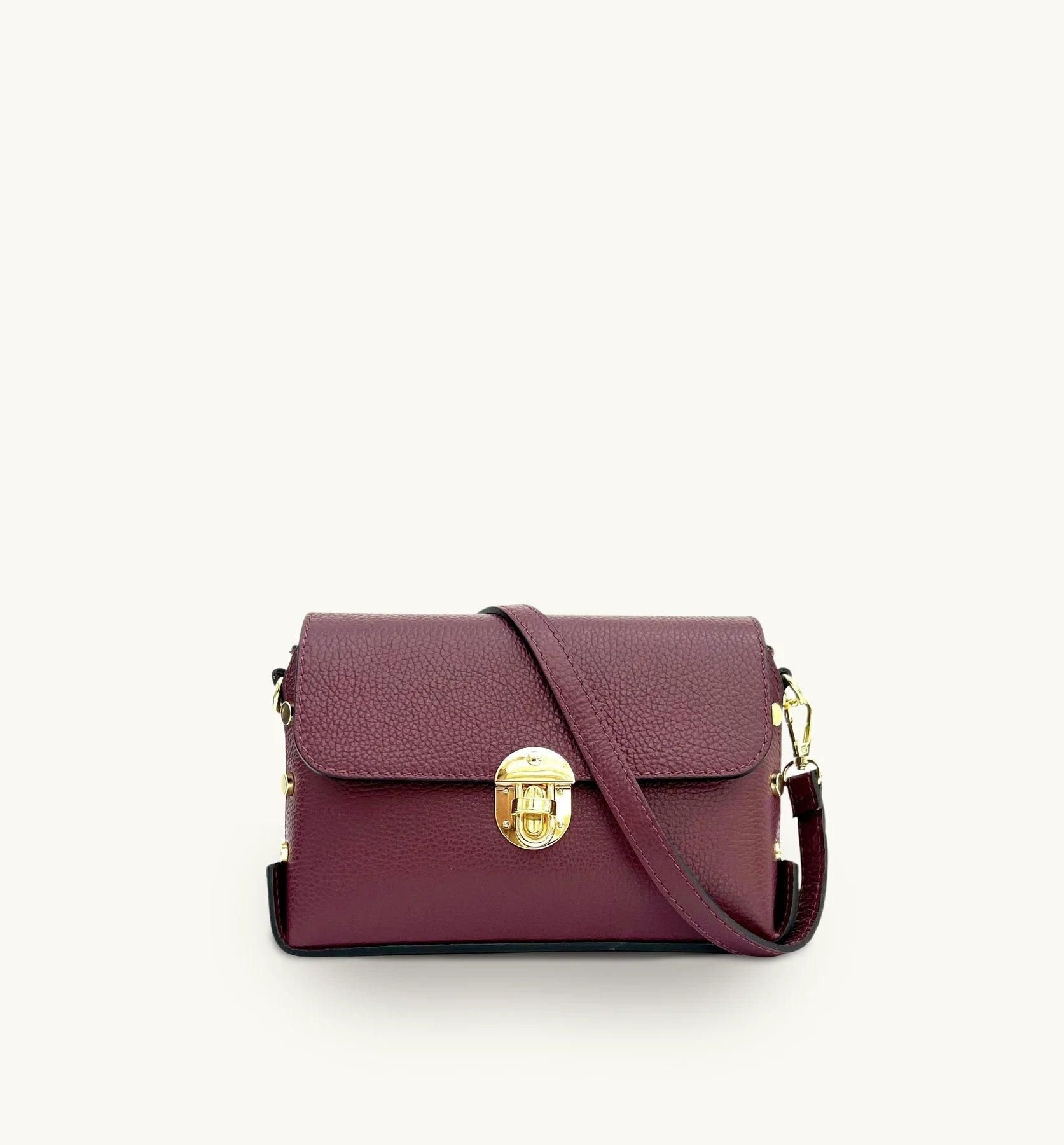 Apatchy London Apatchy London Women's The Bloxsome Leather Crossbody Bag With Gold Chain Strap in Plum - 2
