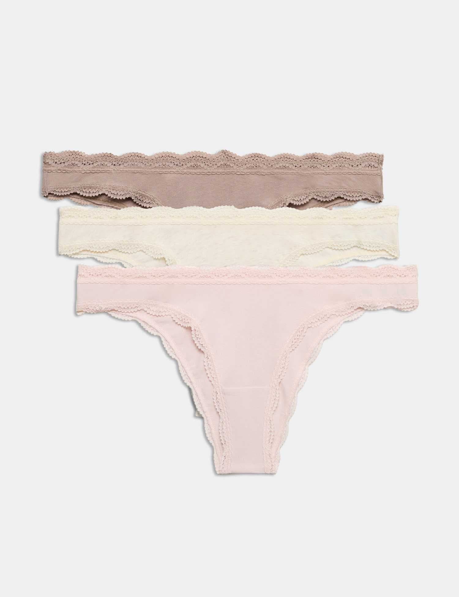 Marks & Spencer M&S 3 Pack Cotton Rich Dipped Miami Knickers Oatmeal Mix