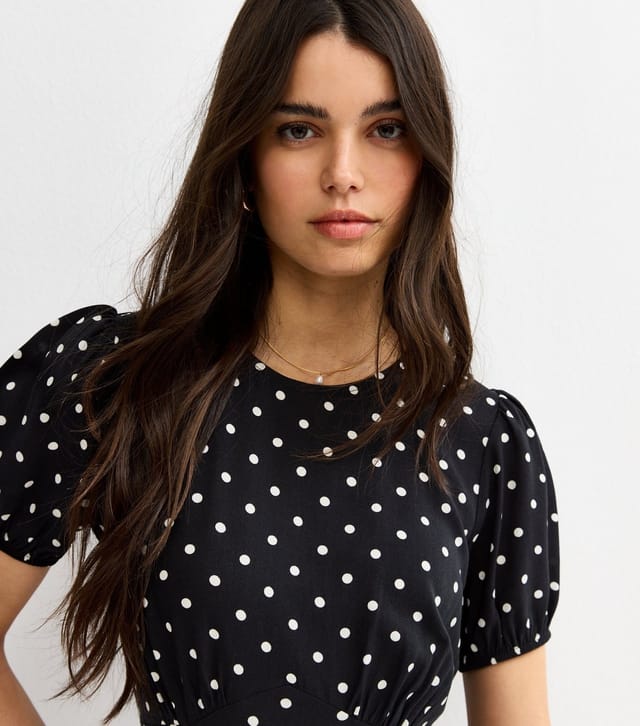 New Look Women's Black Spot Print Lace Trim Midi Dress New Look - 3