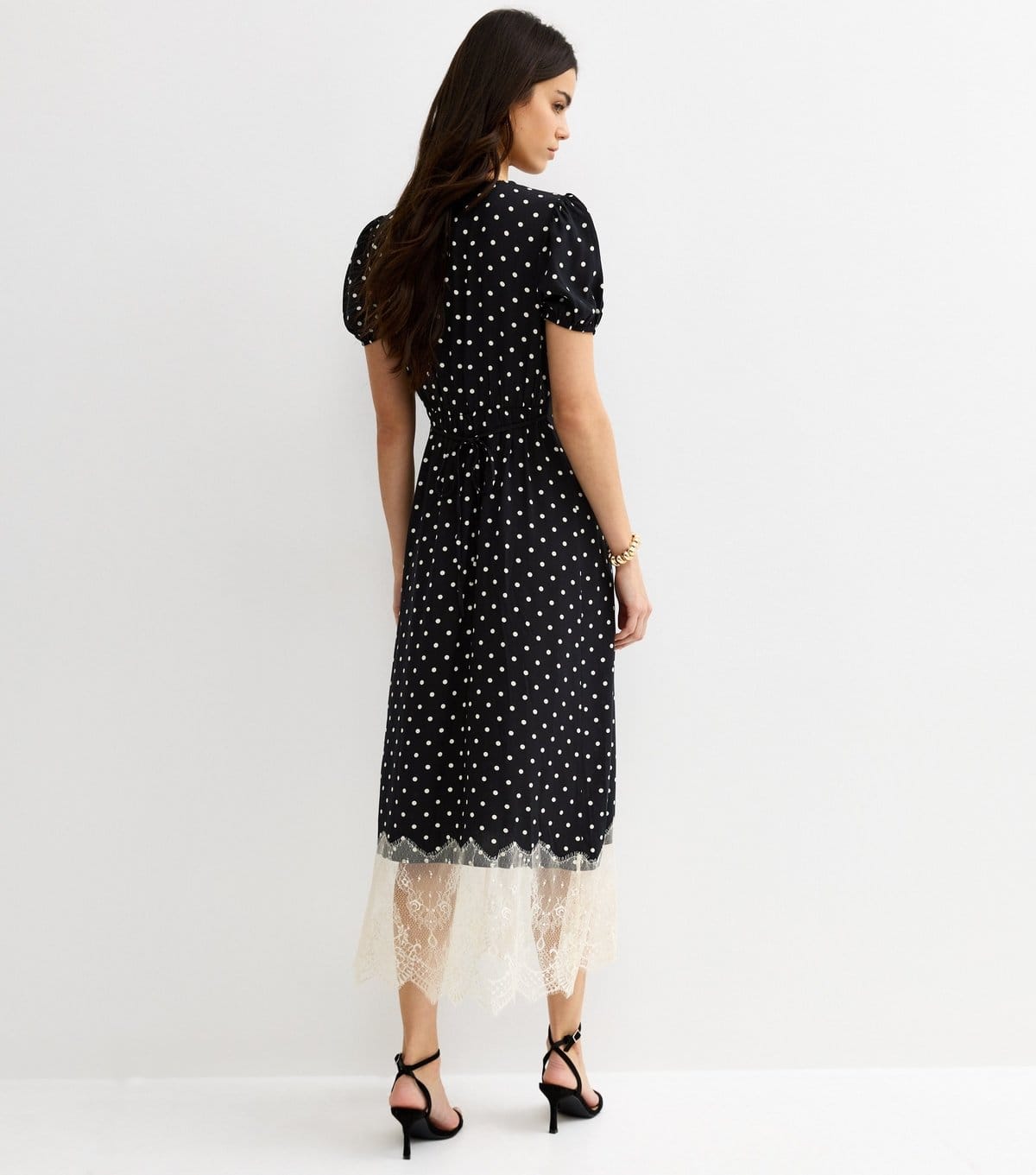 New Look Women's Black Spot Print Lace Trim Midi Dress New Look - 4