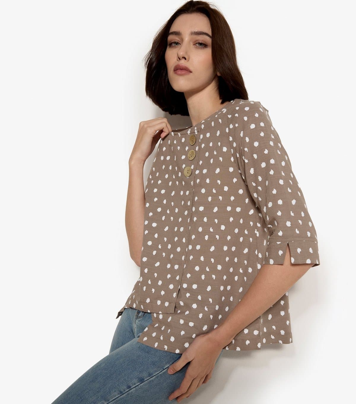 Apricot Apricot Light Brown Textured Dot Top