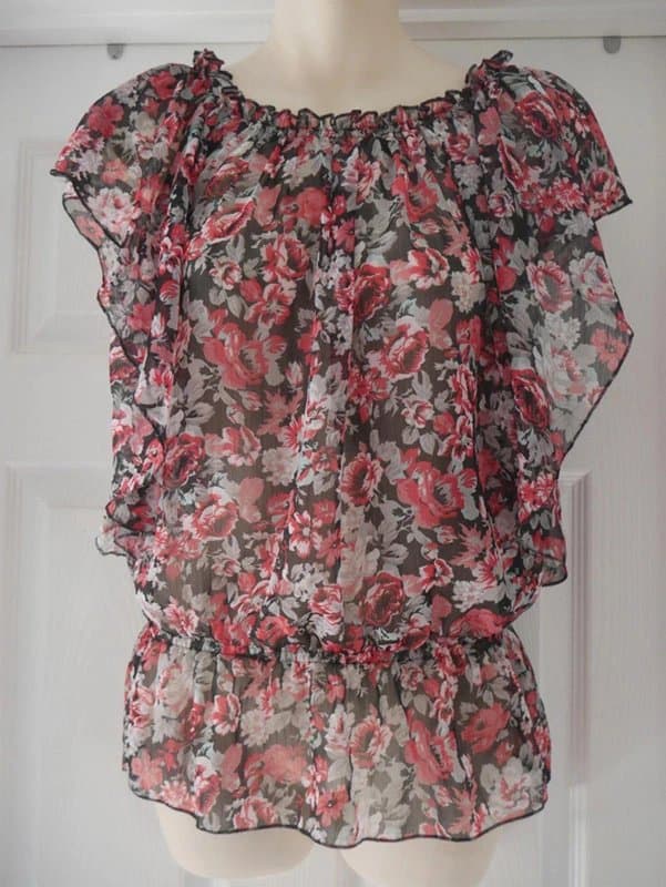 Carbon Sheer Blouse Top Size 14 Ladies Black Red Grey Floral Summer Top New Carbon