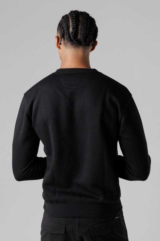 Firetrap Firetrap Men's Regular Fit Cotton Rich Crew Neck Sweatshirt with Chest Pocket in Black - 2