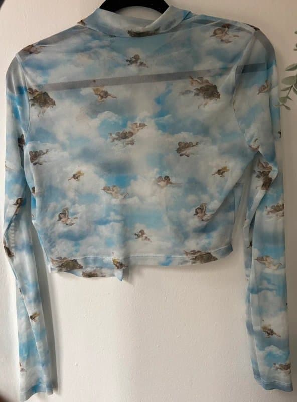 ASOS Design Mesh shirt with cherub/cloud design