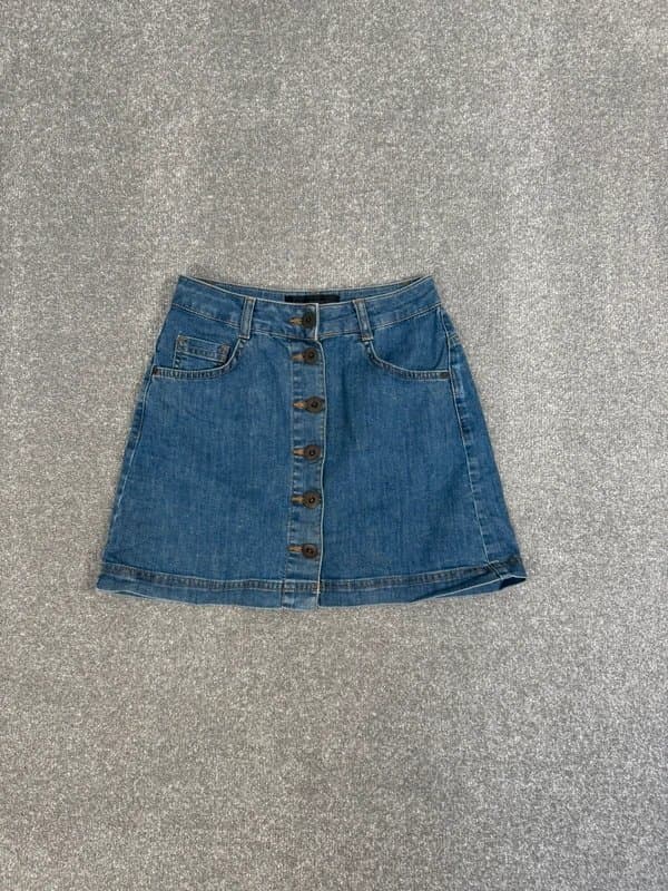 Topshop Topshop Botton Demin Mini A-Line Petite Skirt, 8, RRP: £30