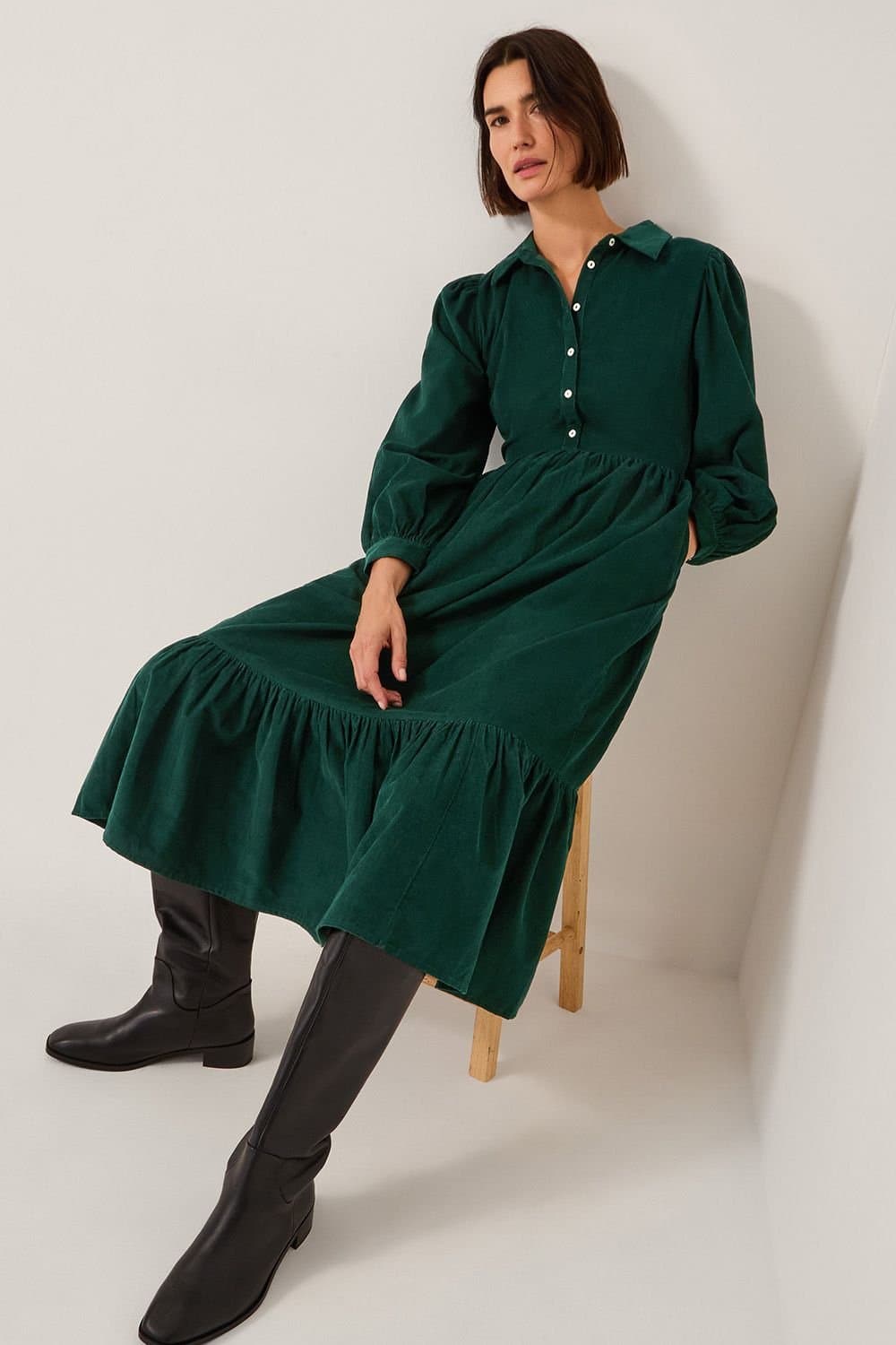 Monsoon Monsoon Women's Adriana Corduroy Midi Shirt Dress Green