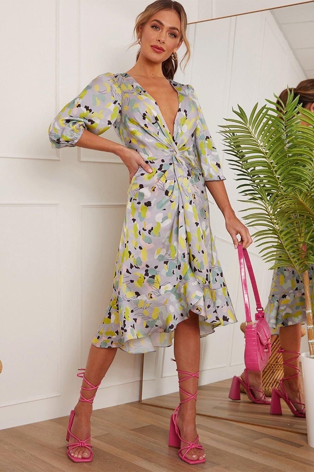 chi chi london Chi Chi London Women's Twist Front Abstract Midi Dress - 4