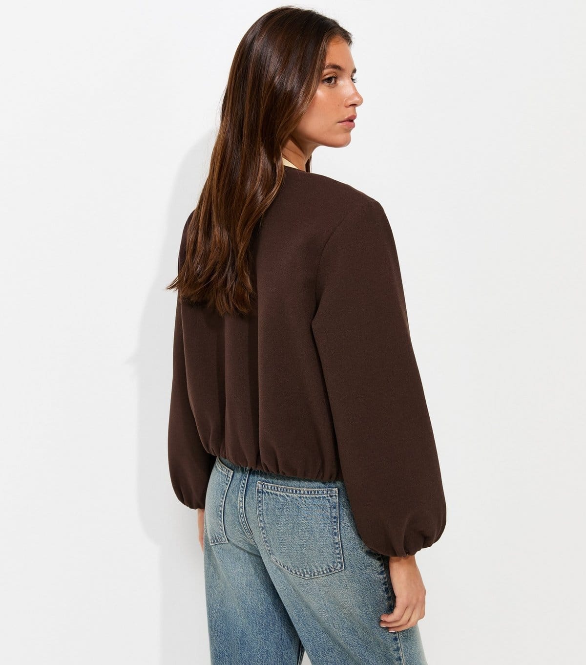 New Look Women's Dark Brown Collarless Zip Through Bomber Jacket New Look - 4