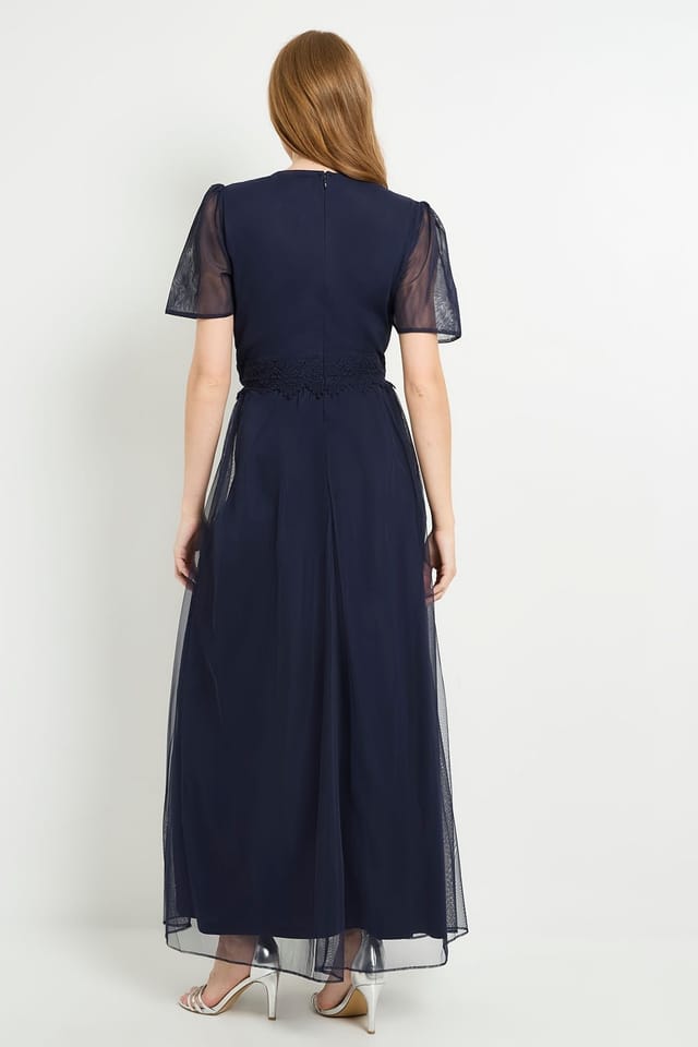 Wallis Wallis Women's Mesh Lace Trim Maxi Dress in Navy - 3
