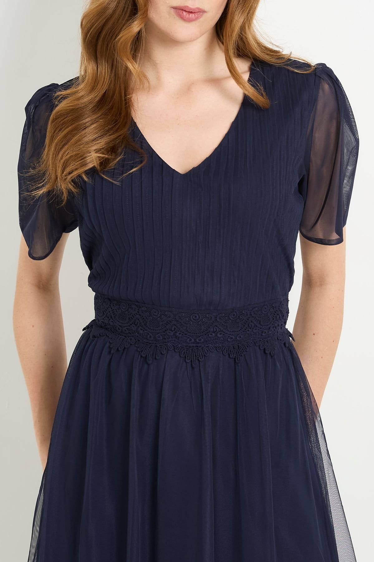 Wallis Wallis Women's Mesh Lace Trim Maxi Dress in Navy - 4
