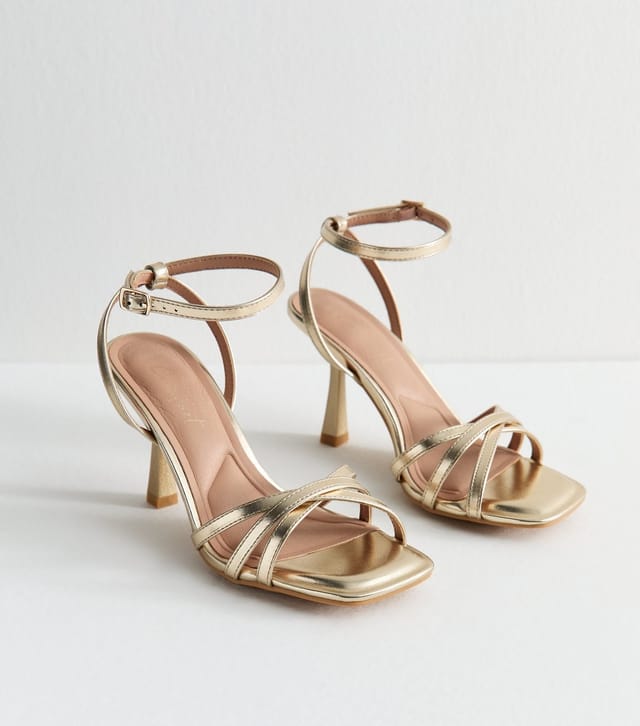 New Look Women's Wide Fit Gold Strappy Faux Leather High Heel Sandals Vegan New Look - 2