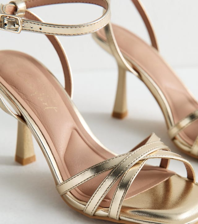 New Look Women's Wide Fit Gold Strappy Faux Leather High Heel Sandals Vegan New Look - 3