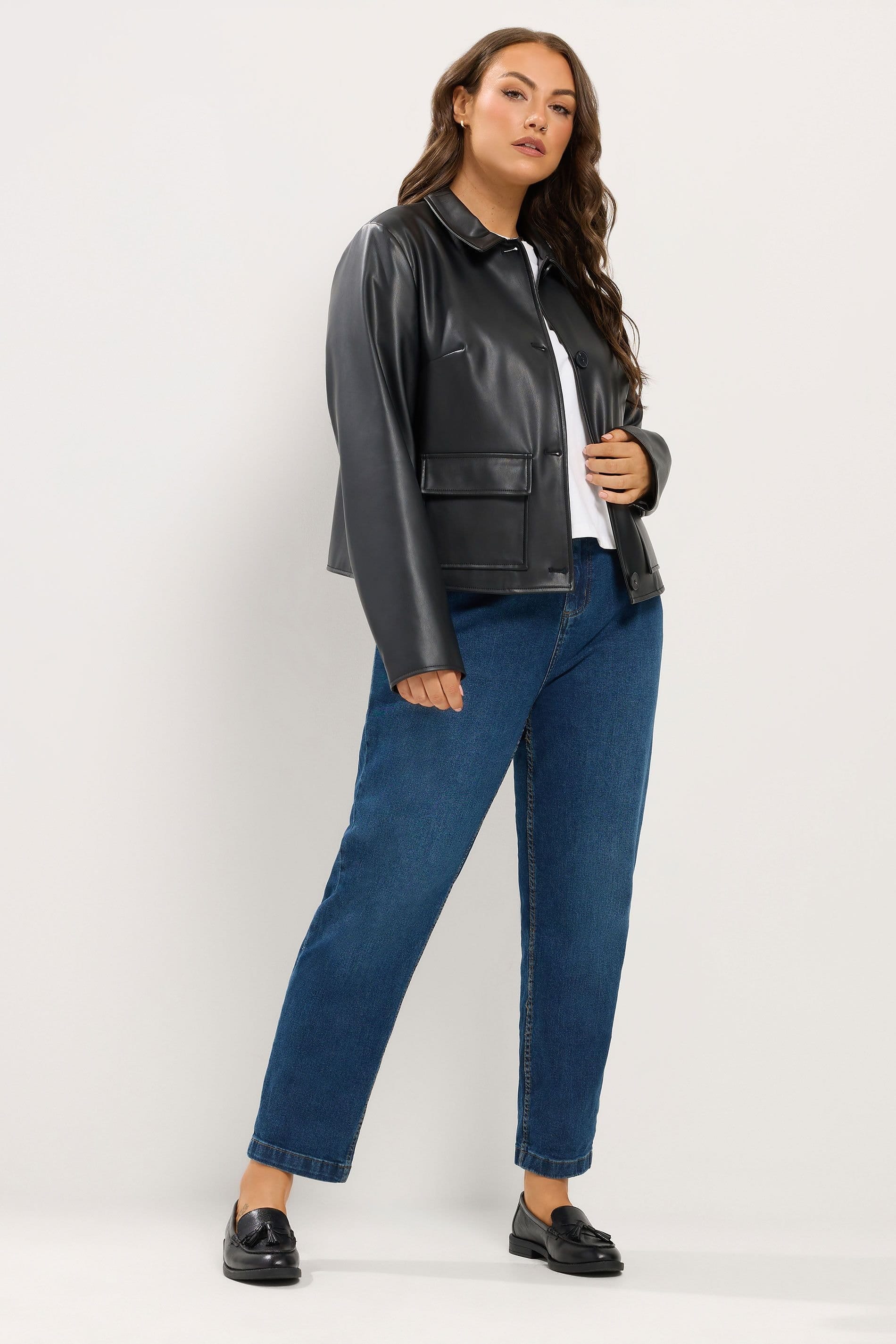 Yours Yours Women's Leather Button Jacket in Black - 4