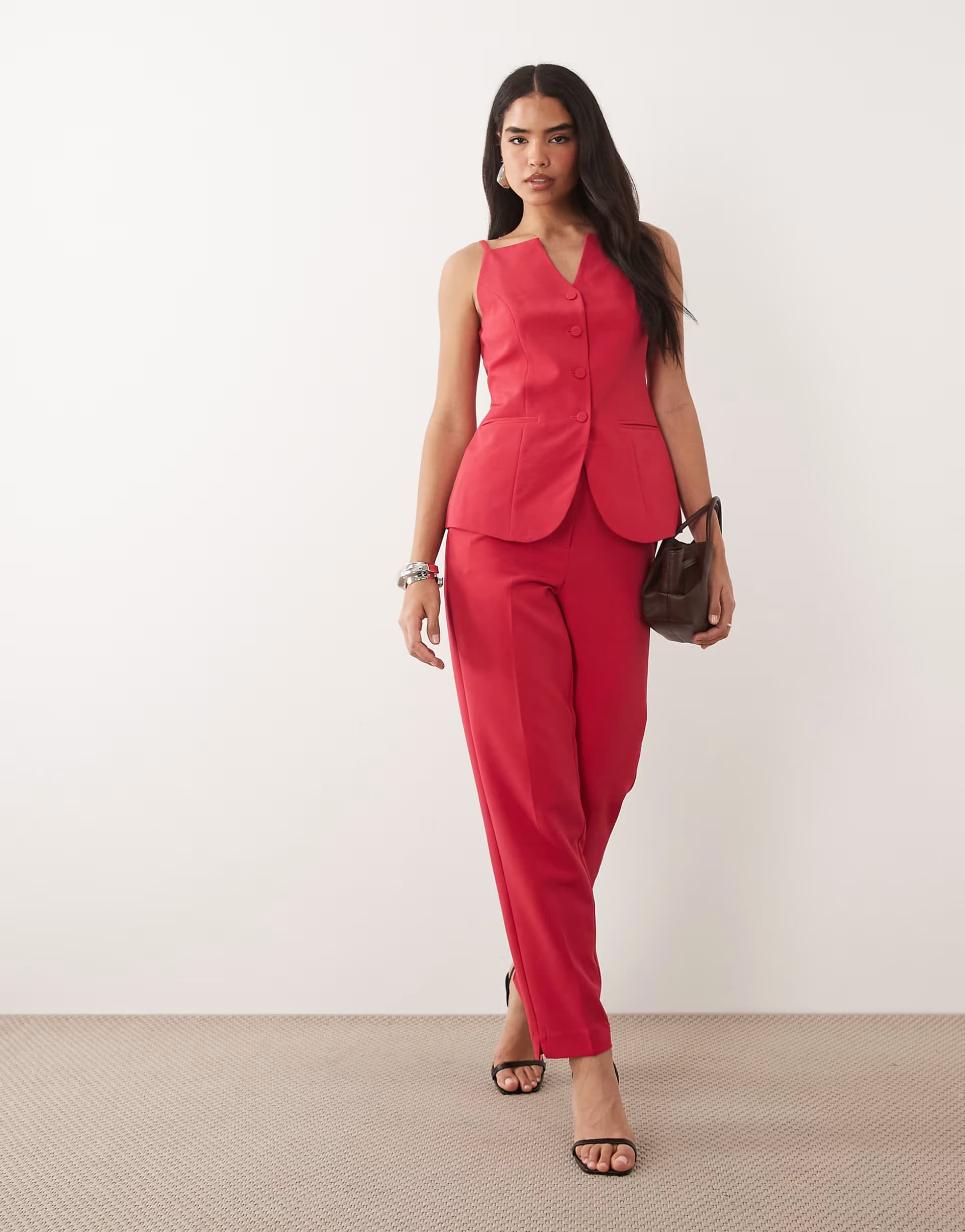 ASOS Vila tailored high waist trousers co-ord in bright pink