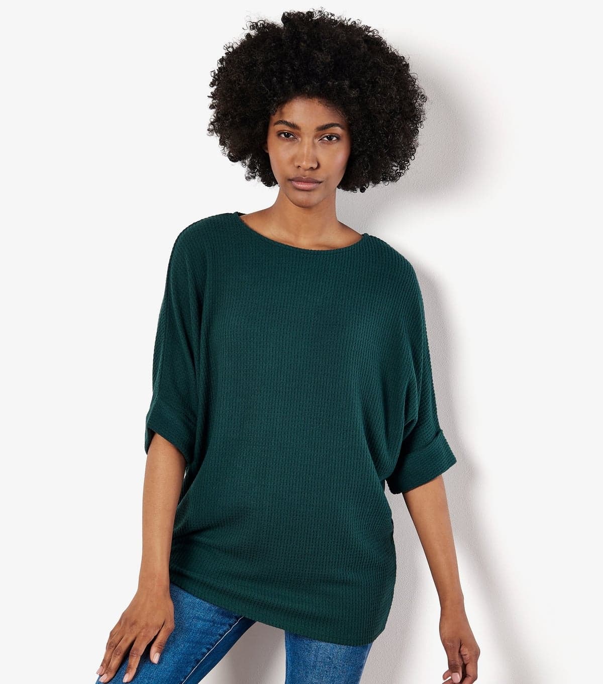 Apricot Women's Dark Green Brushed Waffle Knit Batwing Top Apricot New Look