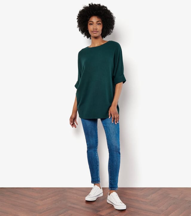 Apricot Women's Dark Green Brushed Waffle Knit Batwing Top Apricot New Look - 2