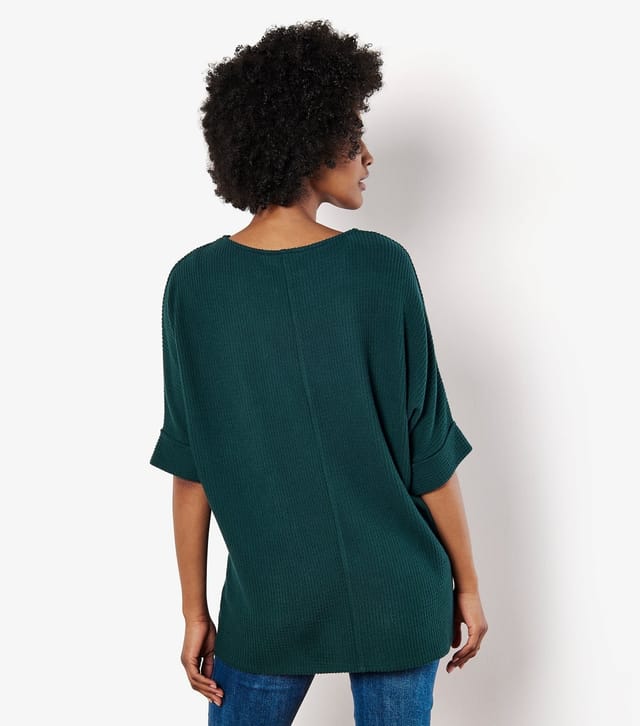 Apricot Women's Dark Green Brushed Waffle Knit Batwing Top Apricot New Look - 3