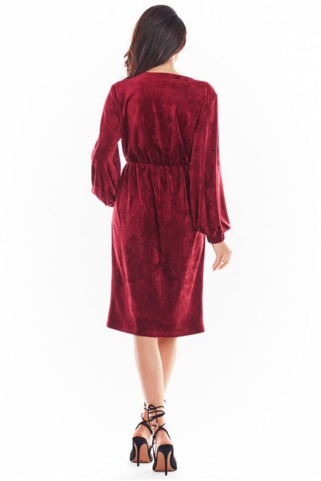 Love Lace Love Lace Women's Velour Envelope Evening Dress with Flared Sleeves in Burgundy - 3
