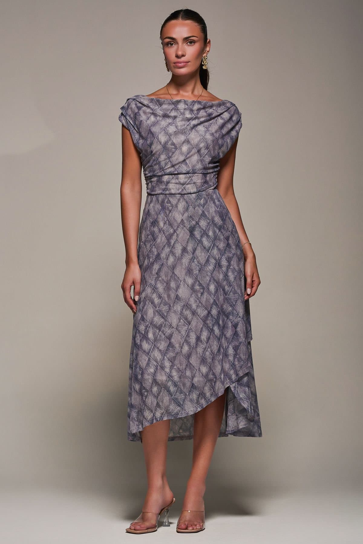 Jolie Moi Jolie Moi Women's Lace Asymmetrical Draped Midaxi Dress in Purple