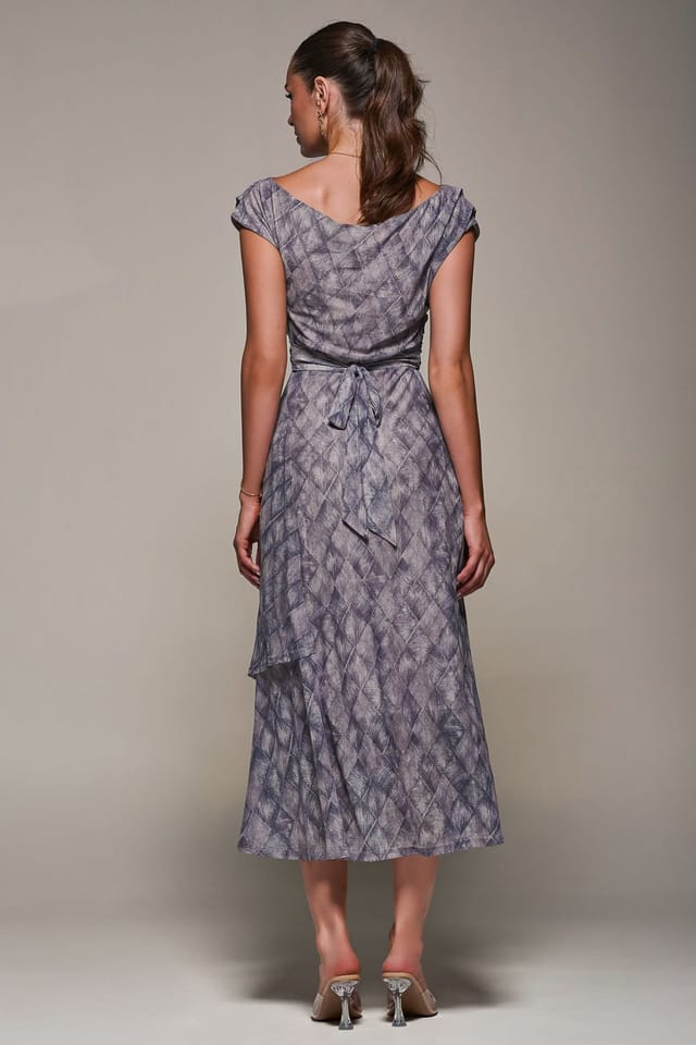 Jolie Moi Jolie Moi Women's Lace Asymmetrical Draped Midaxi Dress in Purple - 2