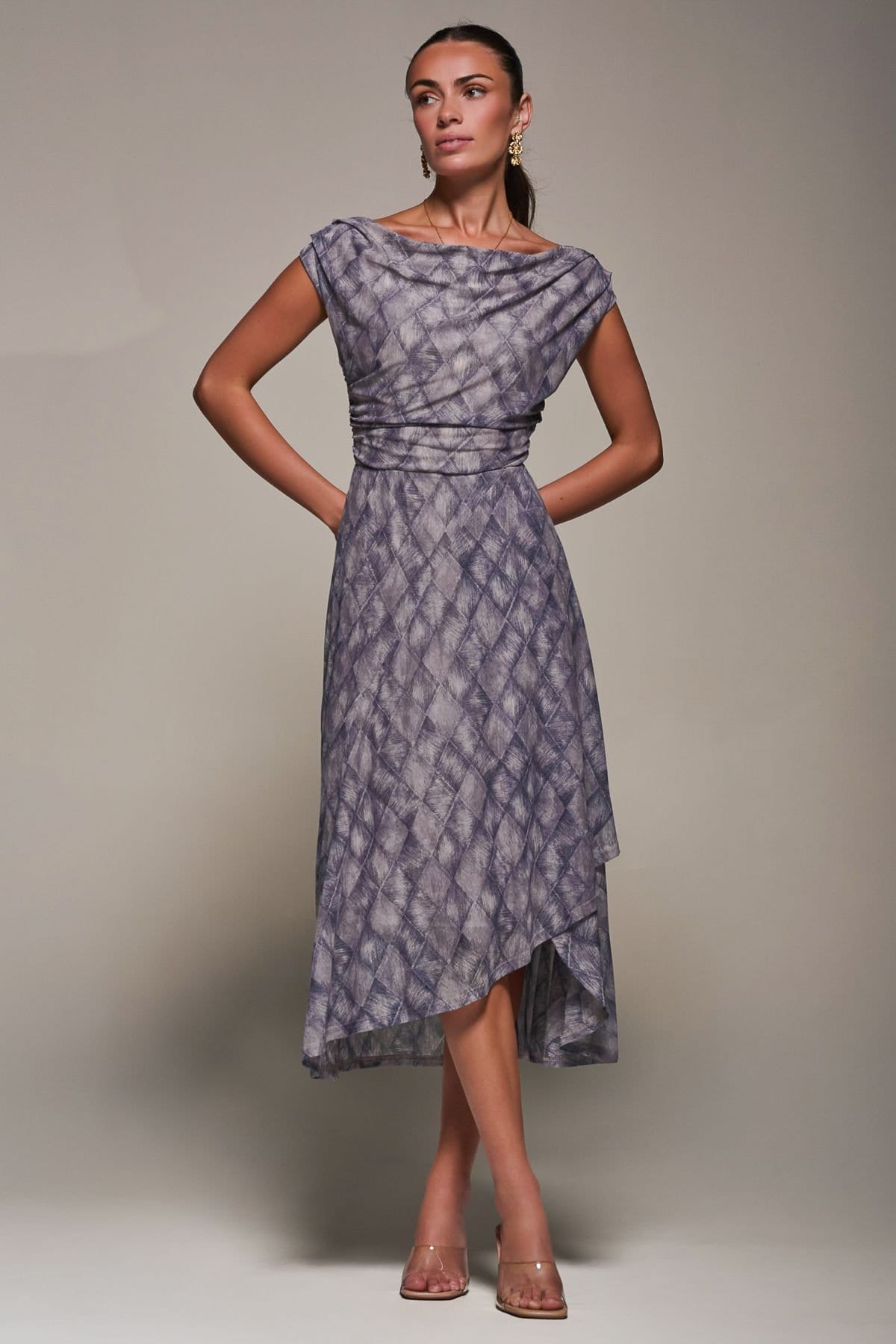 Jolie Moi Jolie Moi Women's Lace Asymmetrical Draped Midaxi Dress in Purple - 4