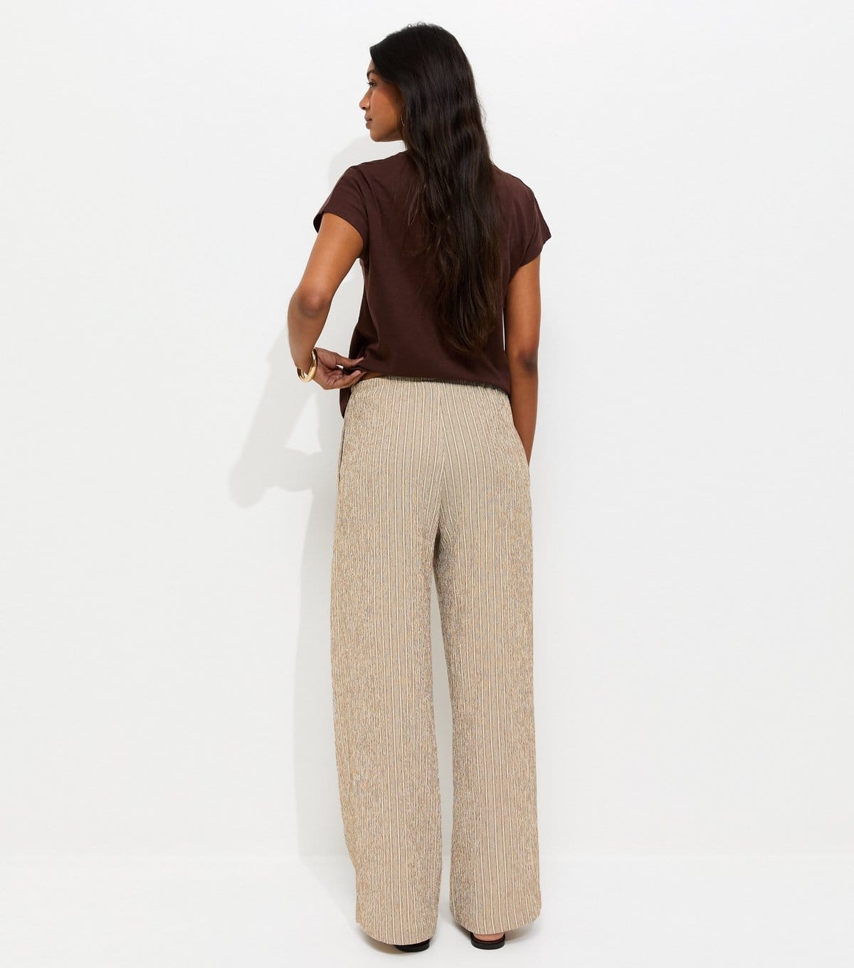 New Look Women's Brown Textured Stripe Wide Leg Trousers New Look - 4