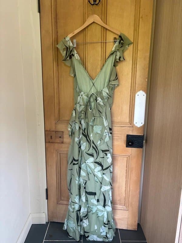 ASOS Design ASOS design green painted floral frill maxi dress wedding guest occasion size 14