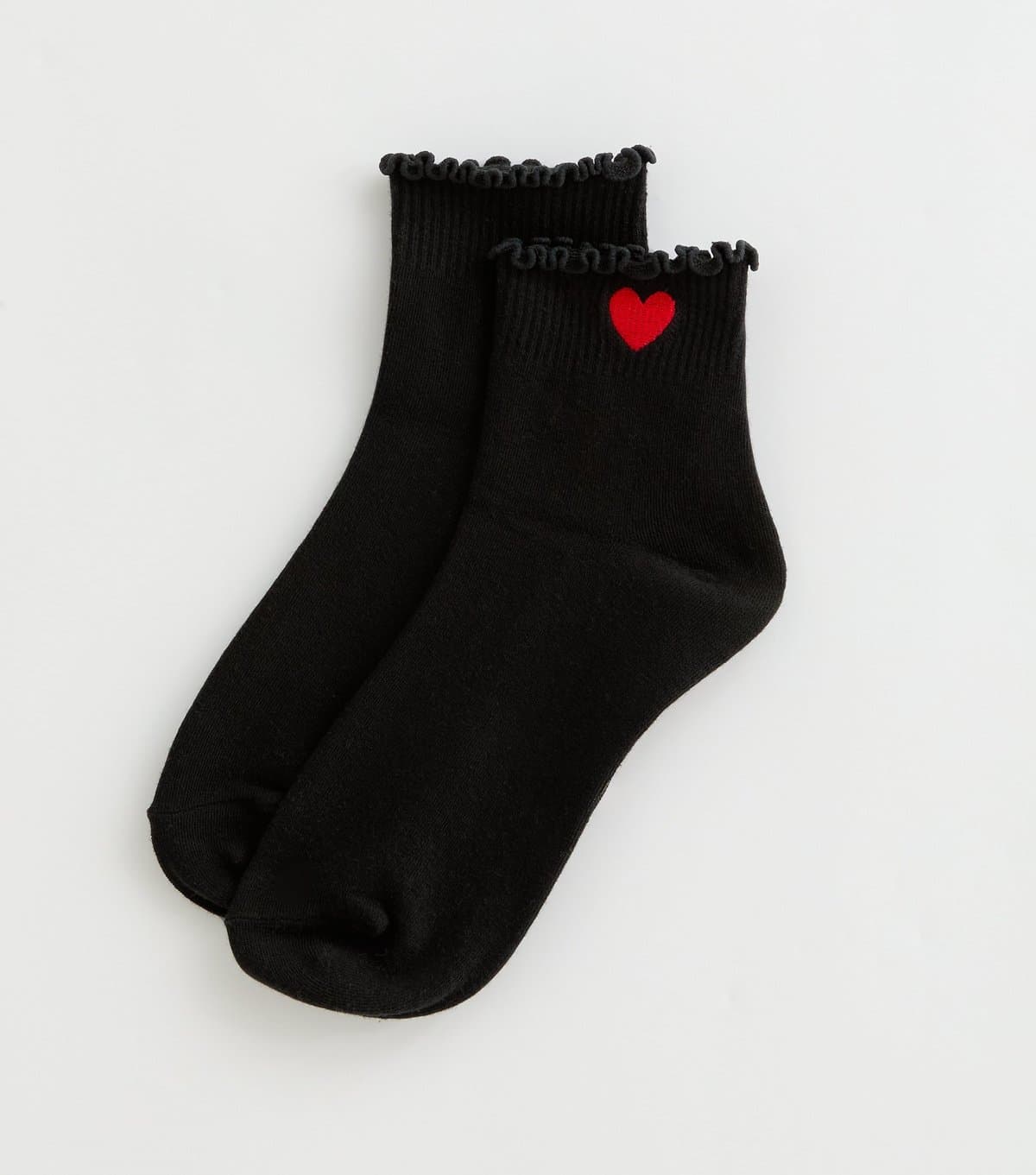 New Look Black Embroidered Heart Frill Ankle Socks New Look