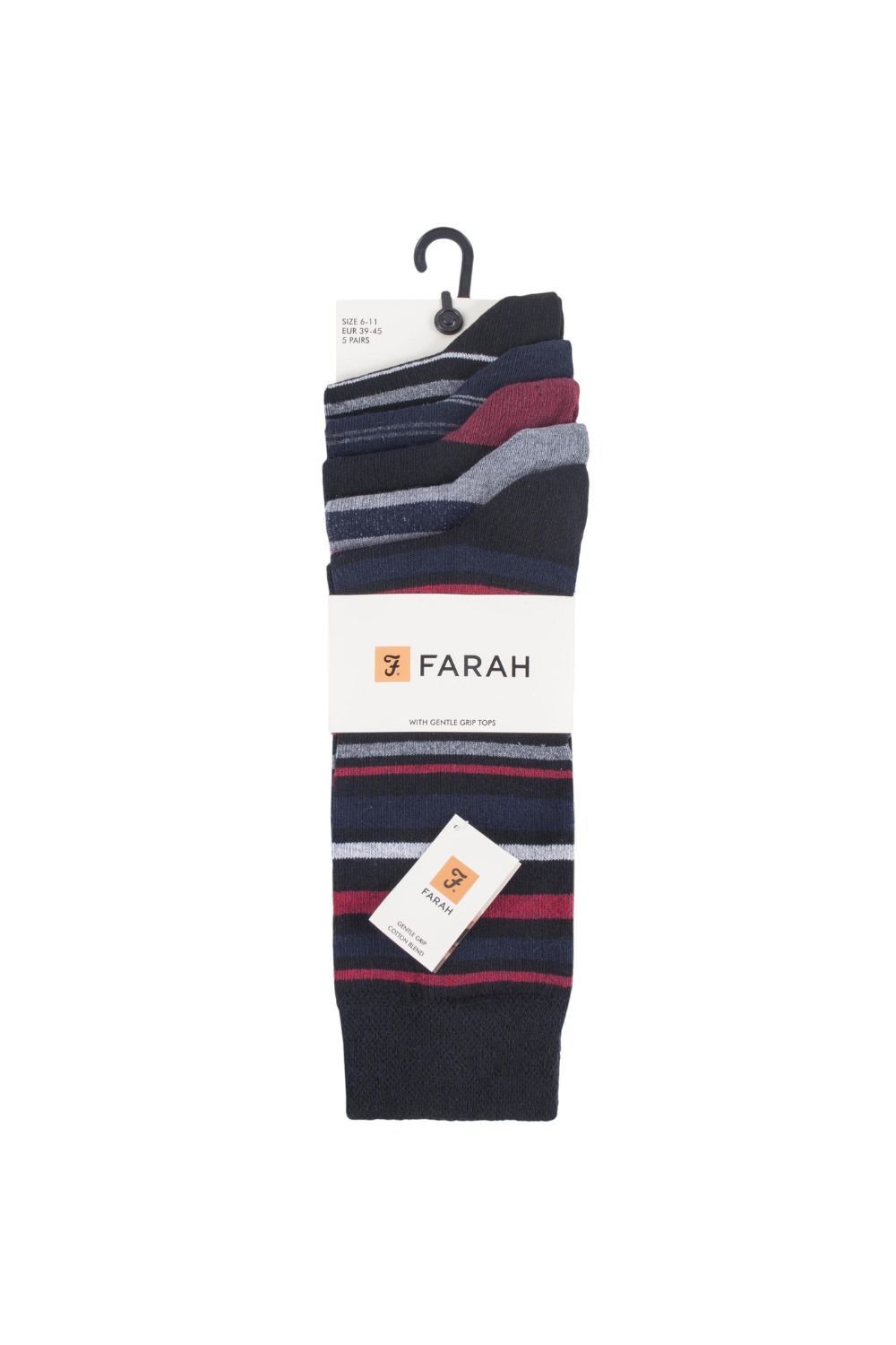 Farah FARAH Men's 5 Pack Striped Patterned Cotton Dress Socks in Black - 2