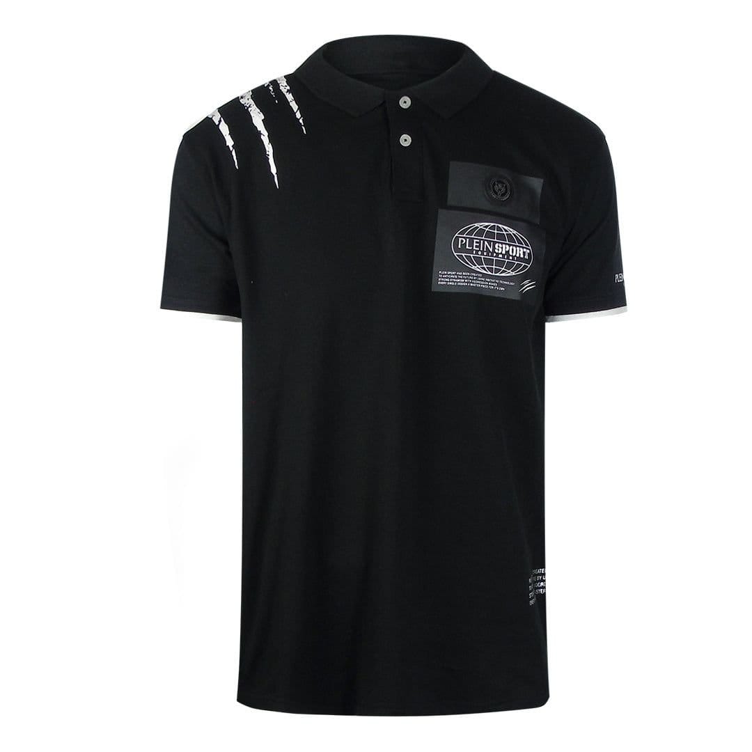 Plein Sport Men's Scratched Shoulder Black Polo Shirt