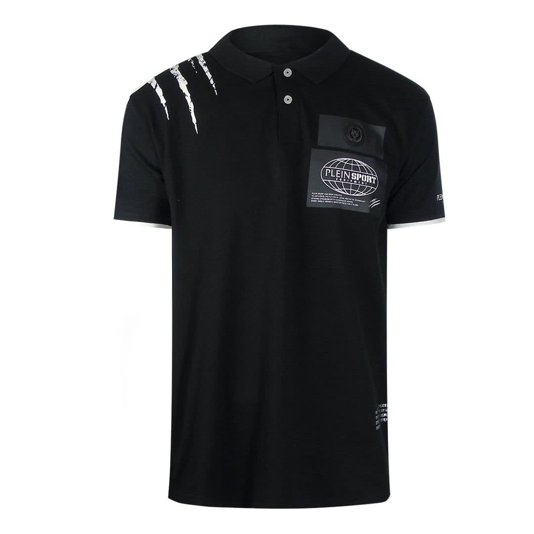 Plein Sport Plein Sport Men's Scratched Shoulder Black Polo Shirt