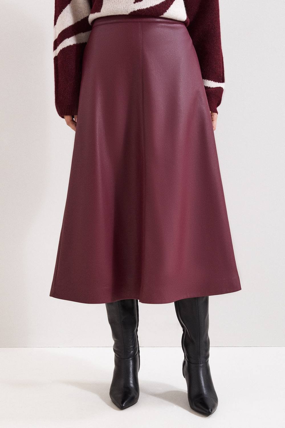 Phase Eight Phase Eight Women's Antoinette PU Midi Skirt in Wine - 3