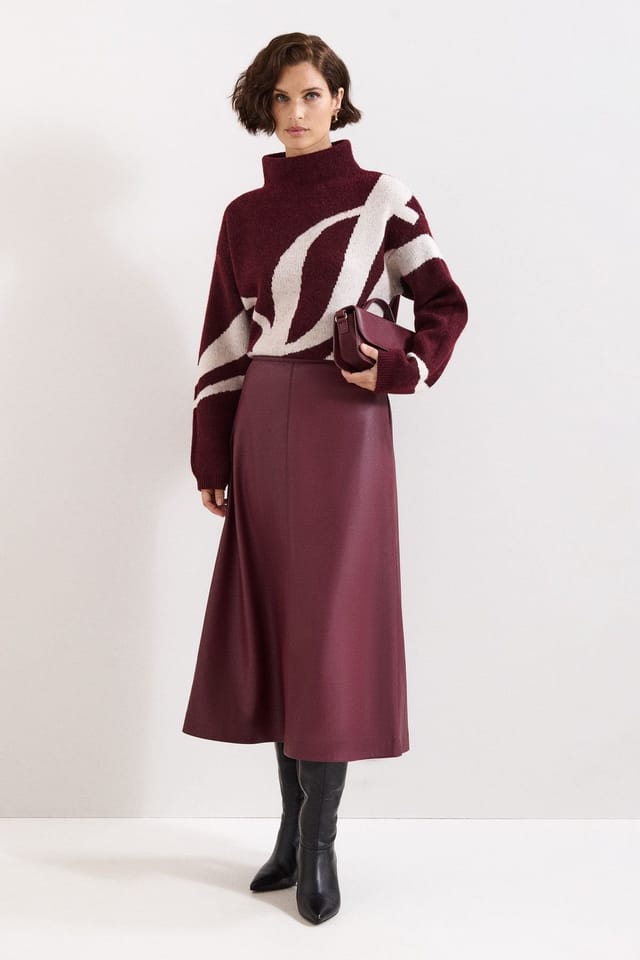 Phase Eight Phase Eight Women's Antoinette PU Midi Skirt in Wine - 3