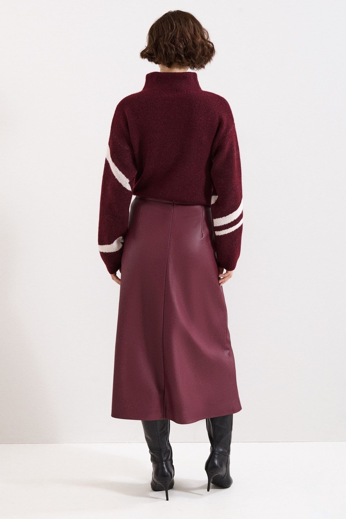 Phase Eight Phase Eight Women's Antoinette PU Midi Skirt in Wine - 4