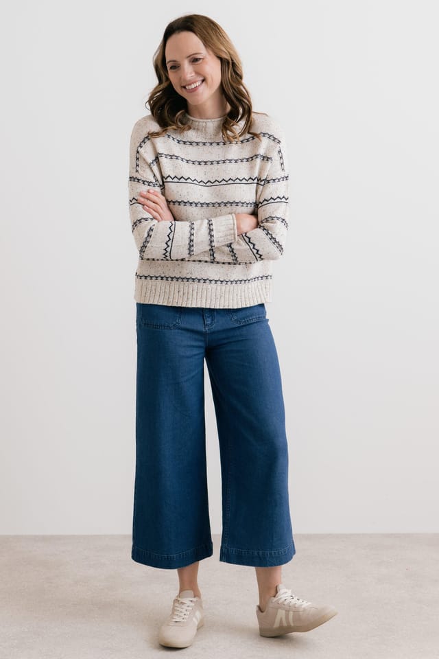 Lily & Me Lily & Me Women's Kirstie Flecked Knit Stripe Knit Jumper in Ecru - 2